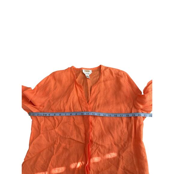 Talbots Irish Linen Blouse 16 Plus Orange Lagenlook Button Up Coastal Grandma - Picture 10 of 12